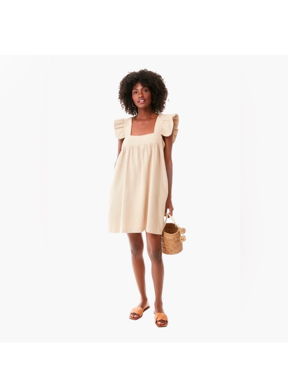 Pomander Place Tuckernuck Camellia Hazel Flutter Sleeve Linen Blend Dress Preppy